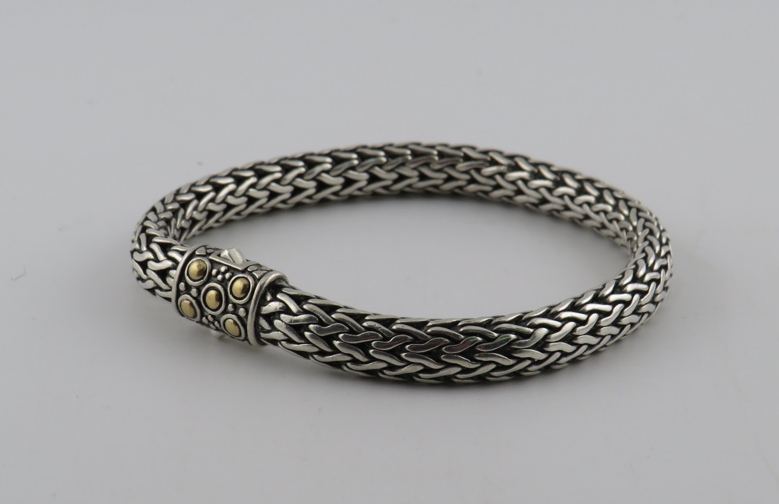 John Hardy Sterling Silver & 18K Yellow Gold Dot Braided Woven Bracelet 7″ #S035