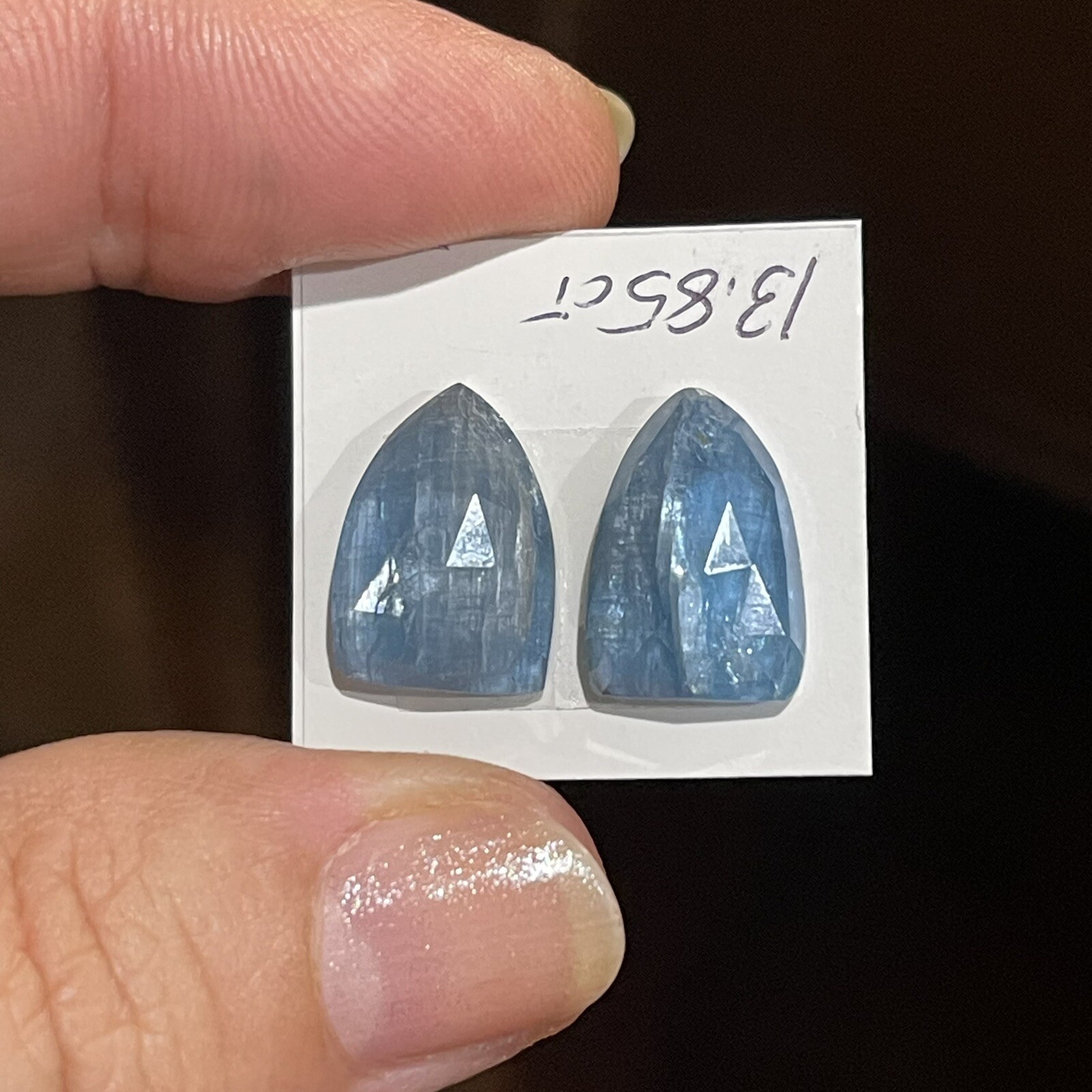 13.85ct 14x10x4.7mm Pair Aqua Blue Kyanite Shield Cut Faceted Cabochons Gems