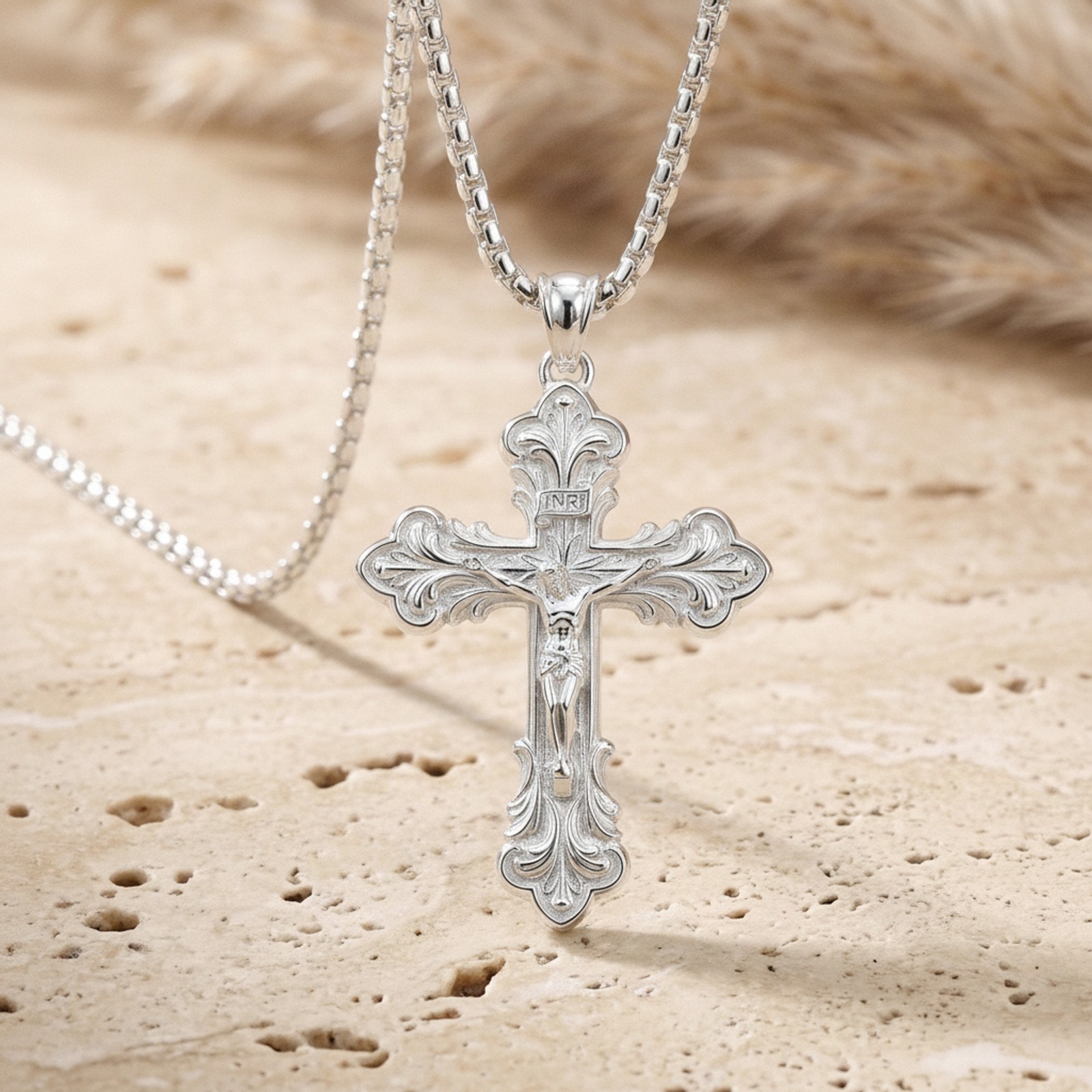 Artemis Sterling Silver Crucifix Pendant Oxidized Antique Catholic INRI Unisex