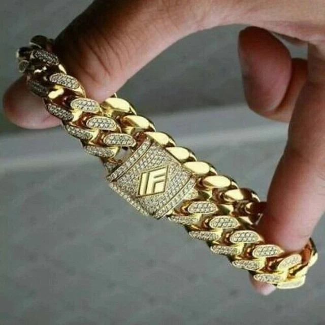6.90Ct Round Cut Diamond Cuban Link Men’s Bracelet 14k Yellow Gold Finish