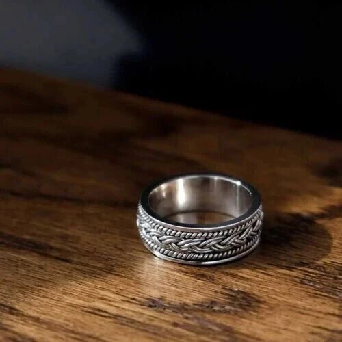 Solid 925 Sterling Silver Band & Braided Spinner Handmade Party Ring All Size
