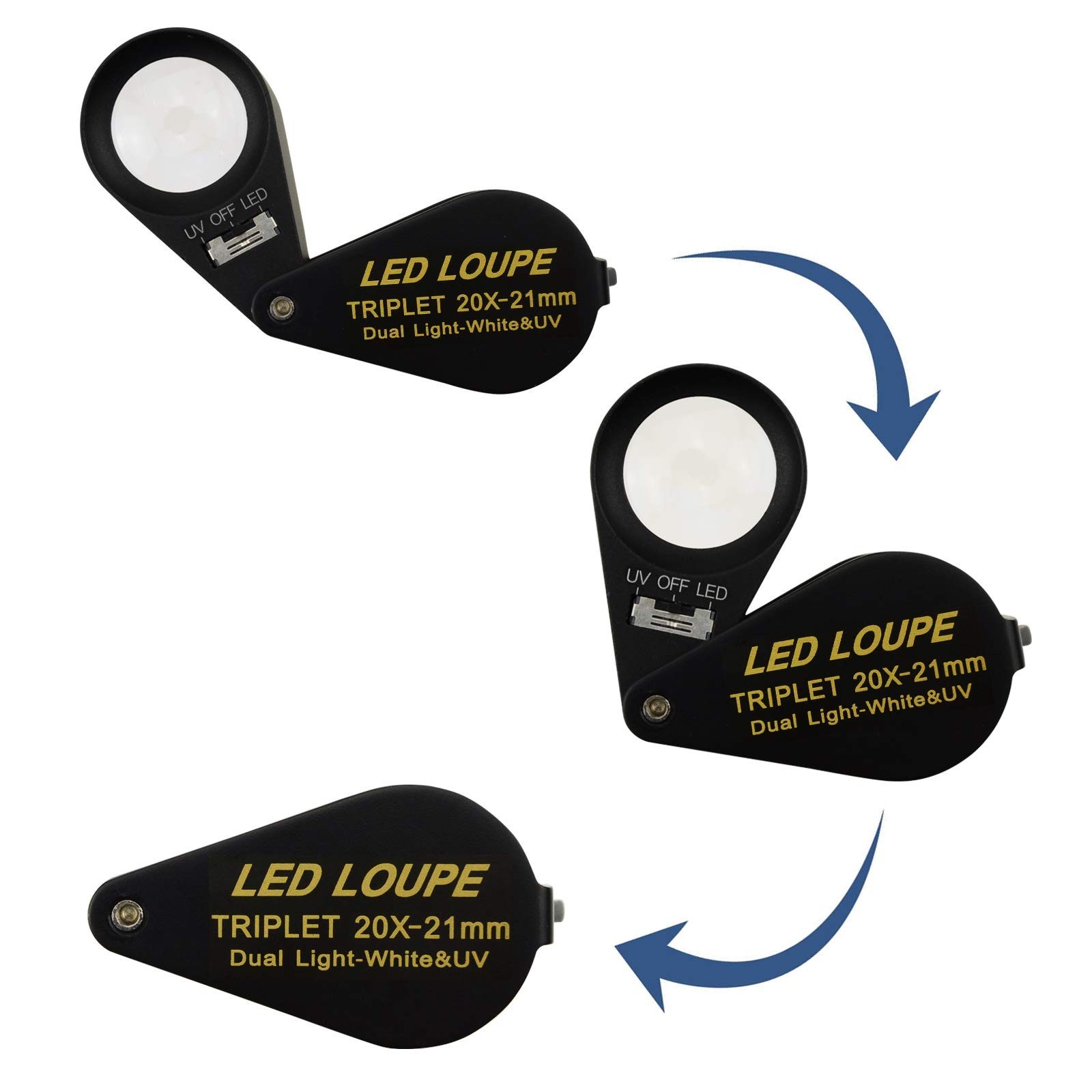 20x Magnifier Loupe with LED UV Light – 21mm Triplet Lens Optical Glass, Pocket