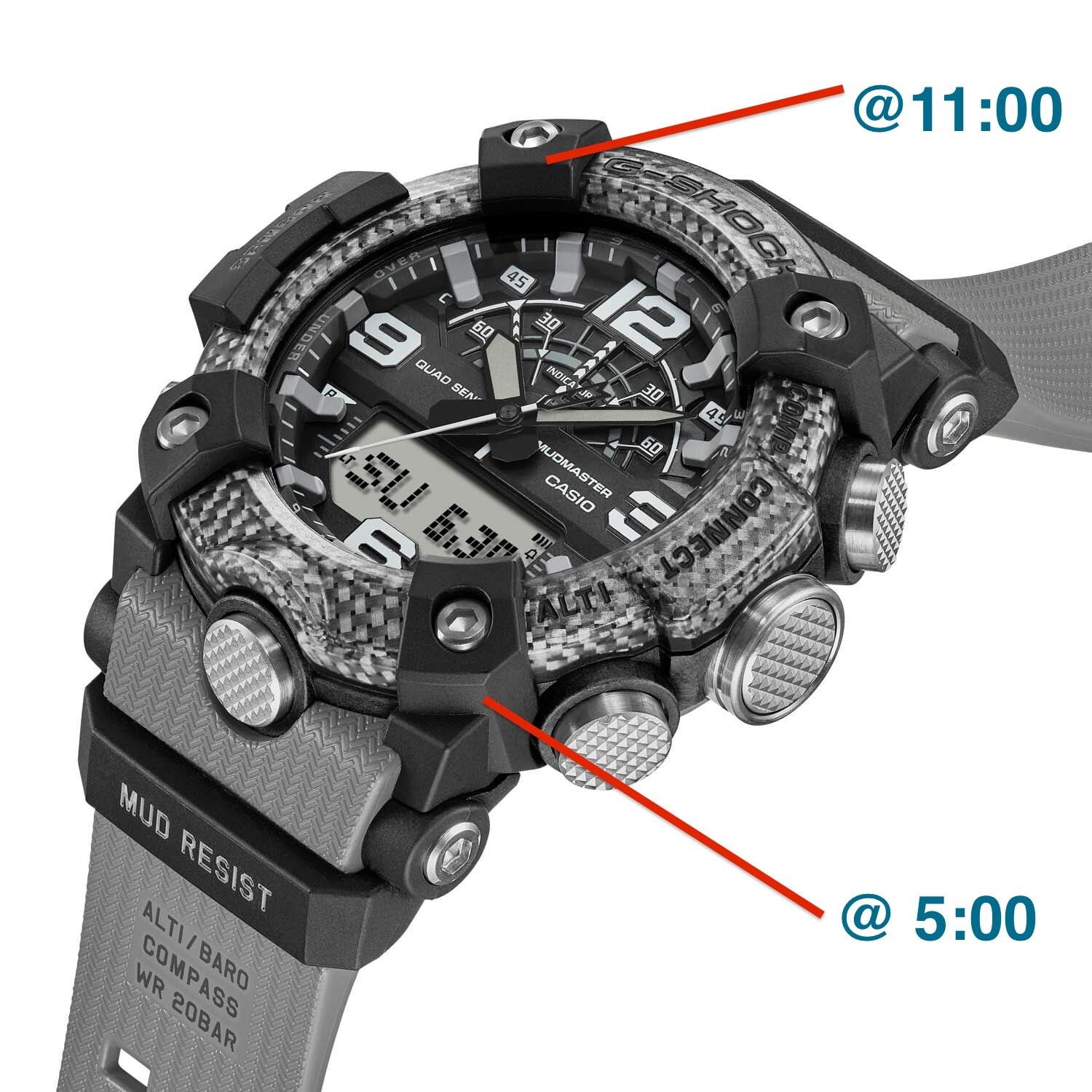 G-Shock Mudmaster GG-B100 GGB100 black resin watch bezel @ 5:00hr & 11:00hr X 1