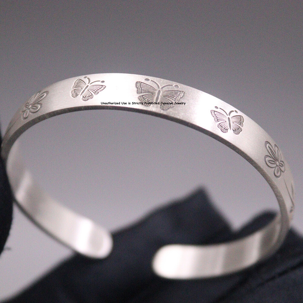 Pure S999 Fine Silver Bracelet 8mm Lukcy Butterfly Open Bangle 29-30g 56-60mm