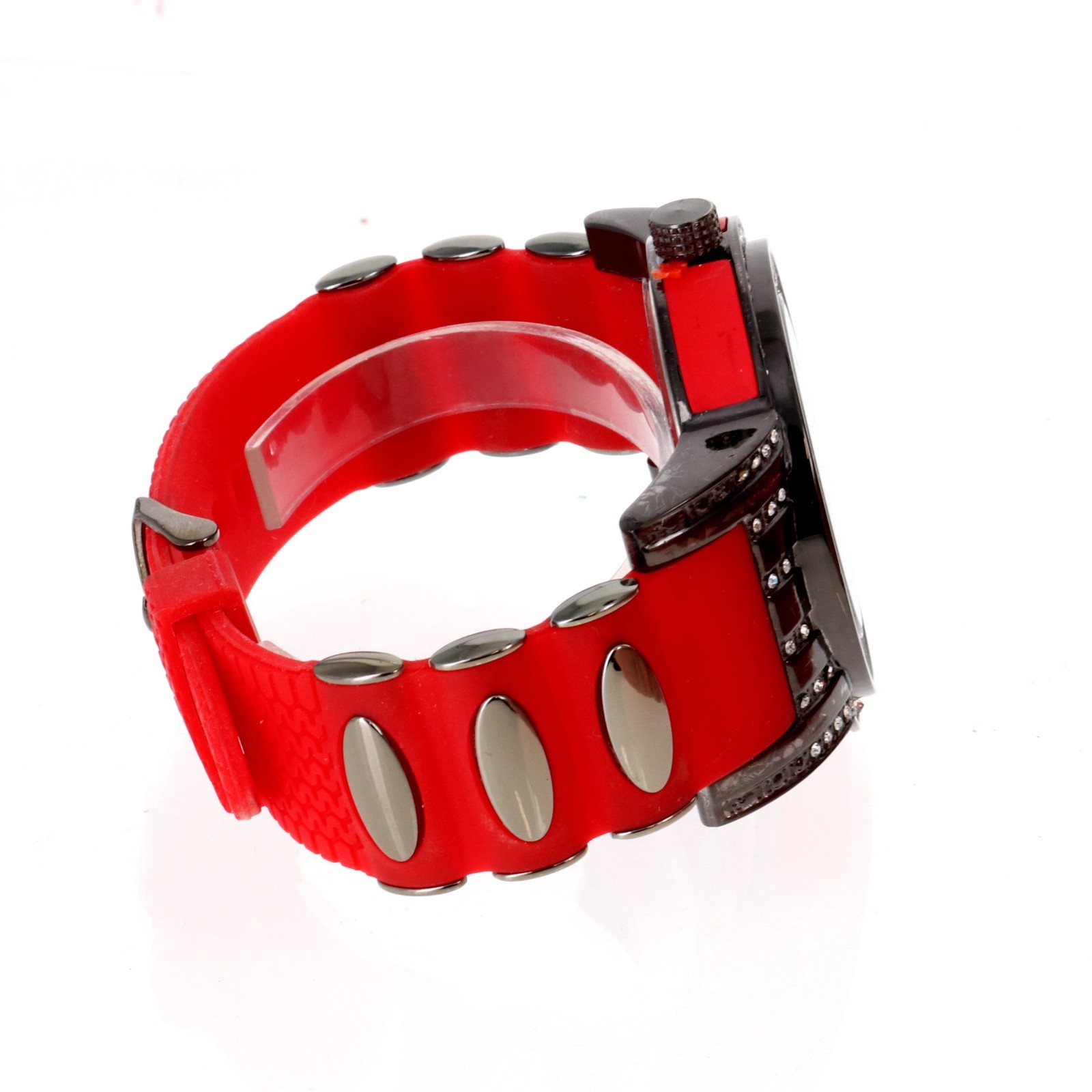 Men’s Oversize Watch Black Finish Red Silicone Band 54mm in Diameter