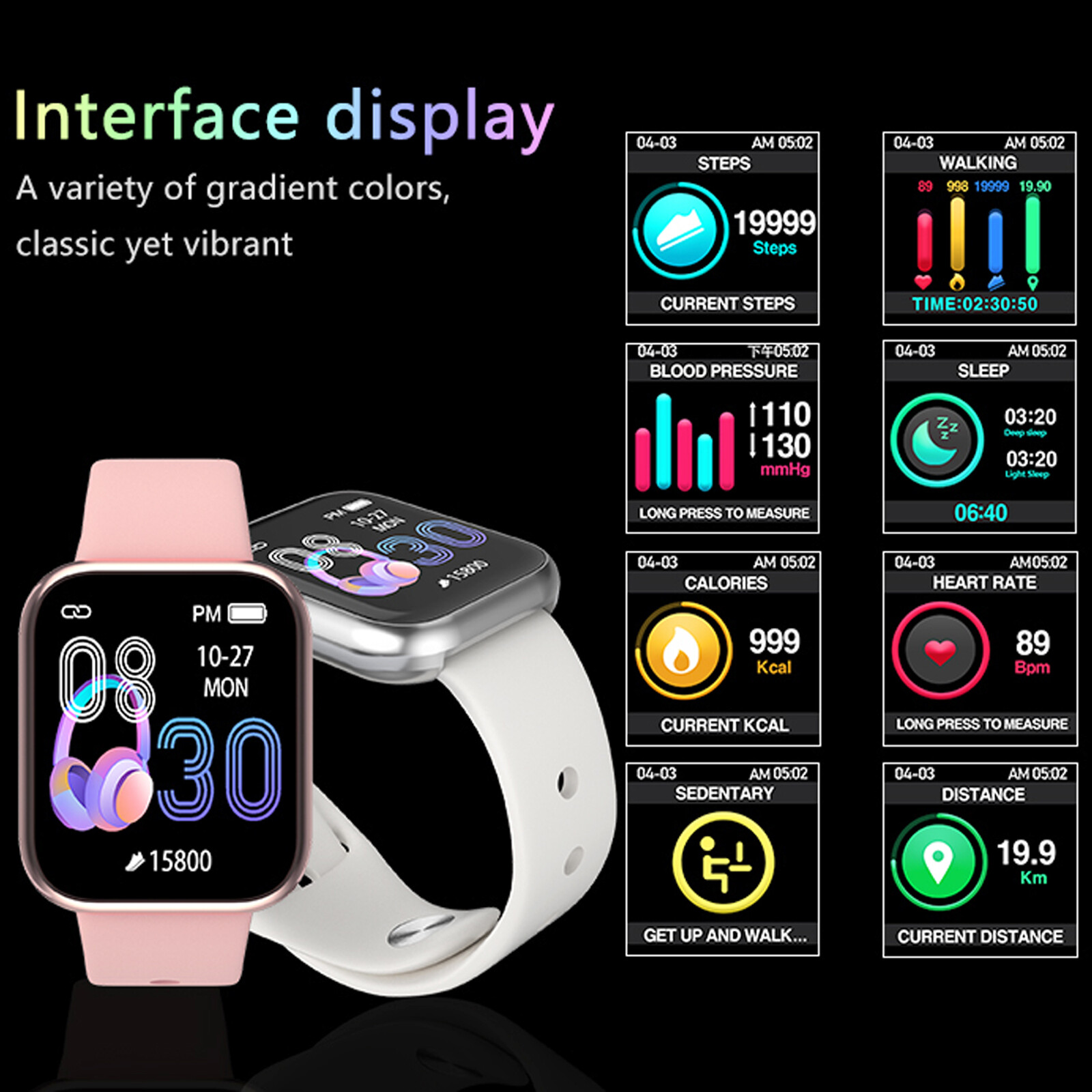 Bluetooth Smart Watch Sports Fitness Tracker Sleep Monitor Watch for Men Women
