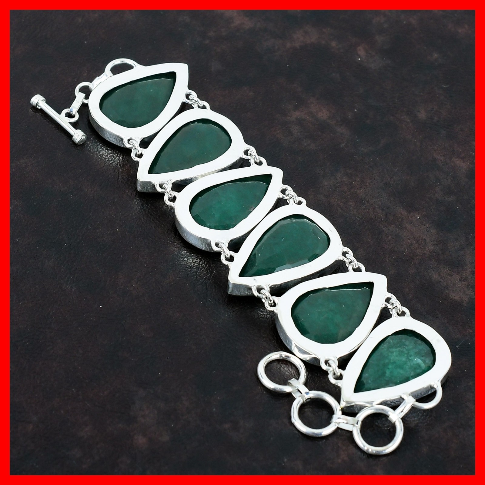 Zambian Emrald Gemstone Chain Anniversary Elegant Bracelet 925 Sterling Silver