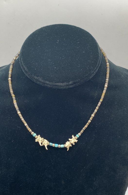 925 Sterling Silver Dog Tag & Southwestern Bone Turquoise Necklace Lot 10.7g