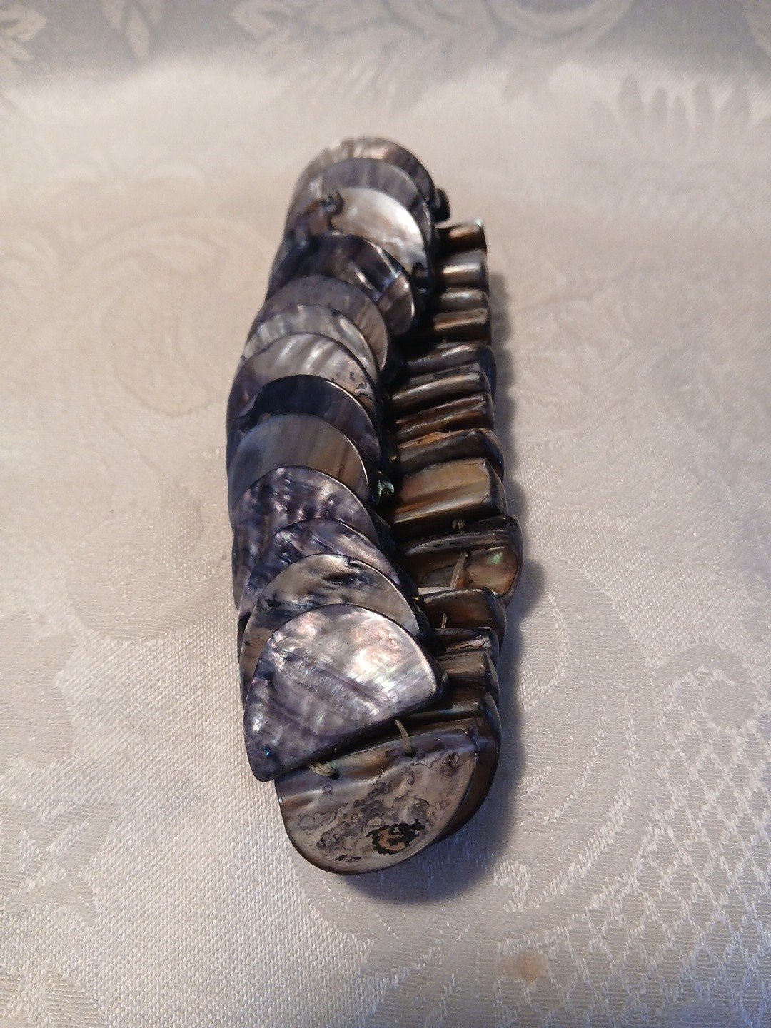 Abalone Shell Stretch Bracelet, Chunky, Iridescent Grey, Blue, Green, Pink