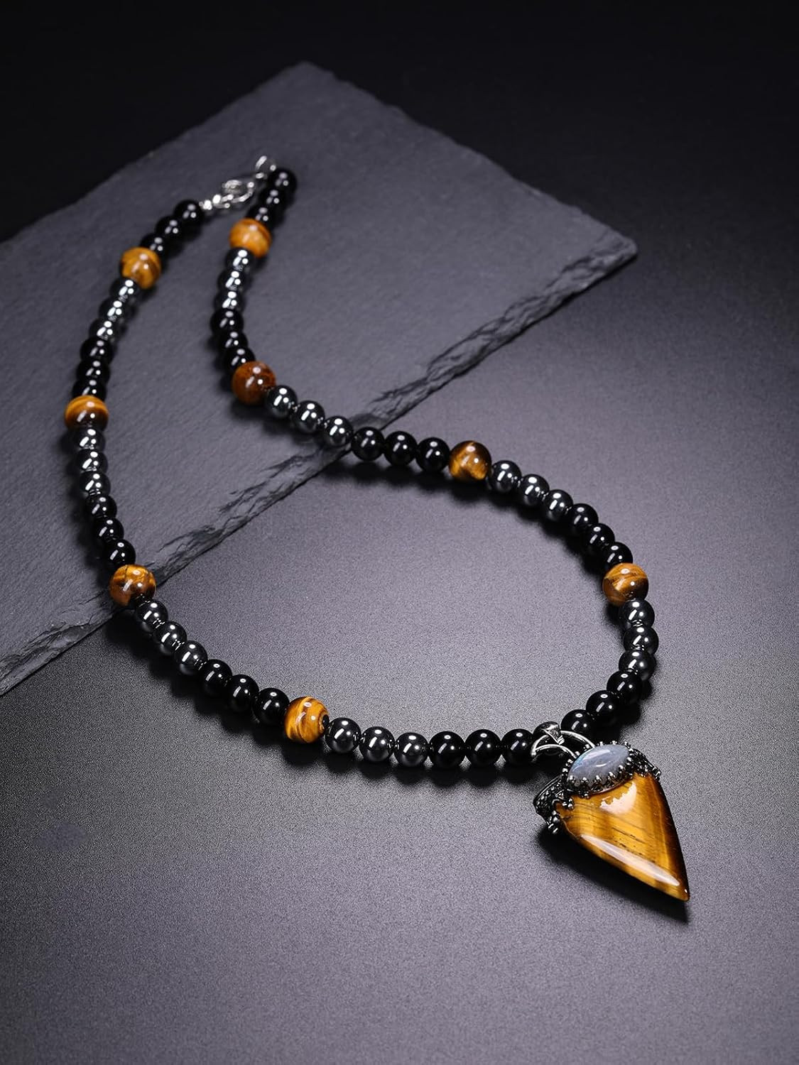 Mens Stone Beaded Necklace Natural Tiger Eye Obsidian Hematite Healing Crystal N