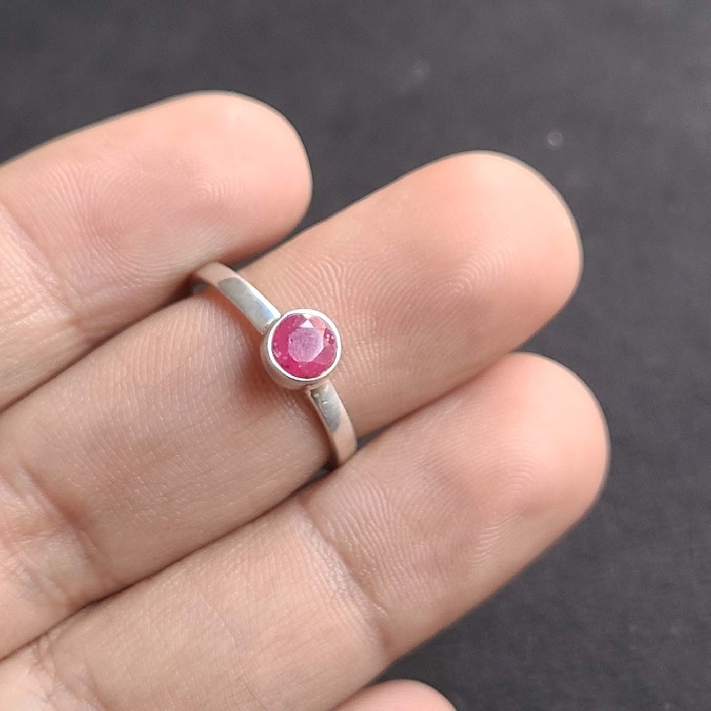 Natural Ruby 925 Sterling Silver Handmade Fine Tiny Ring All Size Available