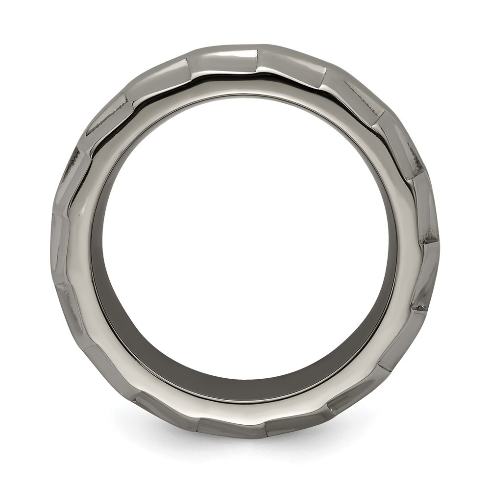 Titanium Faceted Edge Brushed Polished 12mm Concave Band Ring Size 10 for Men’s