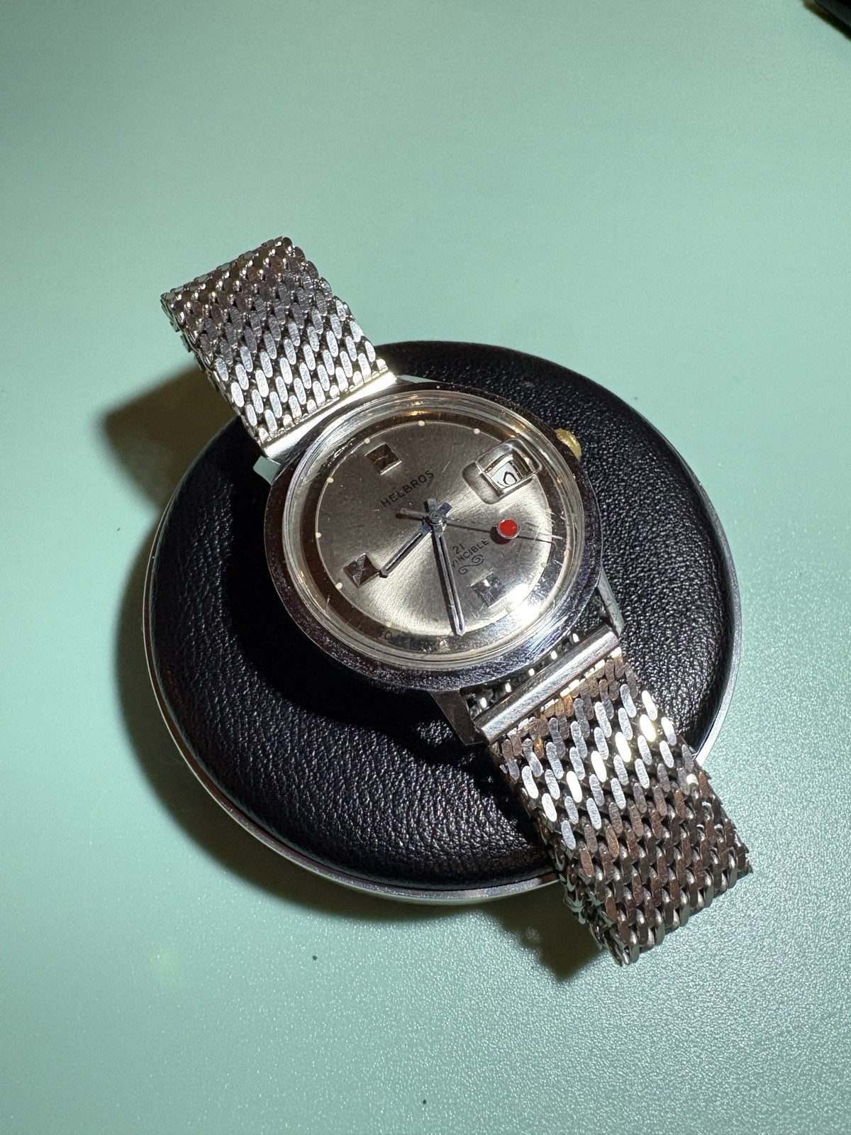 Running ‘60s Helbros Invincible 21 Jewel Mechanical 34mm Red Dot Seconds Hand