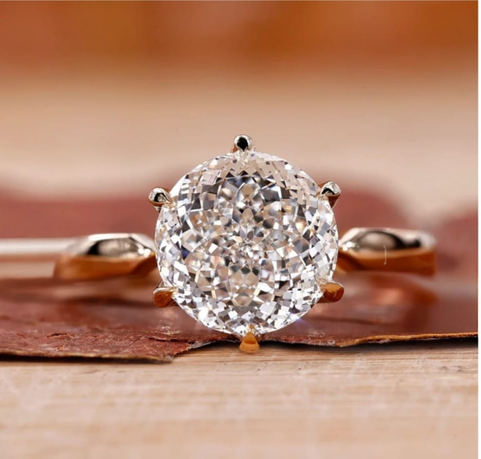 2 CT Solitare Moissanite Diamond portuguese Cut Ring 925 Sterling silver