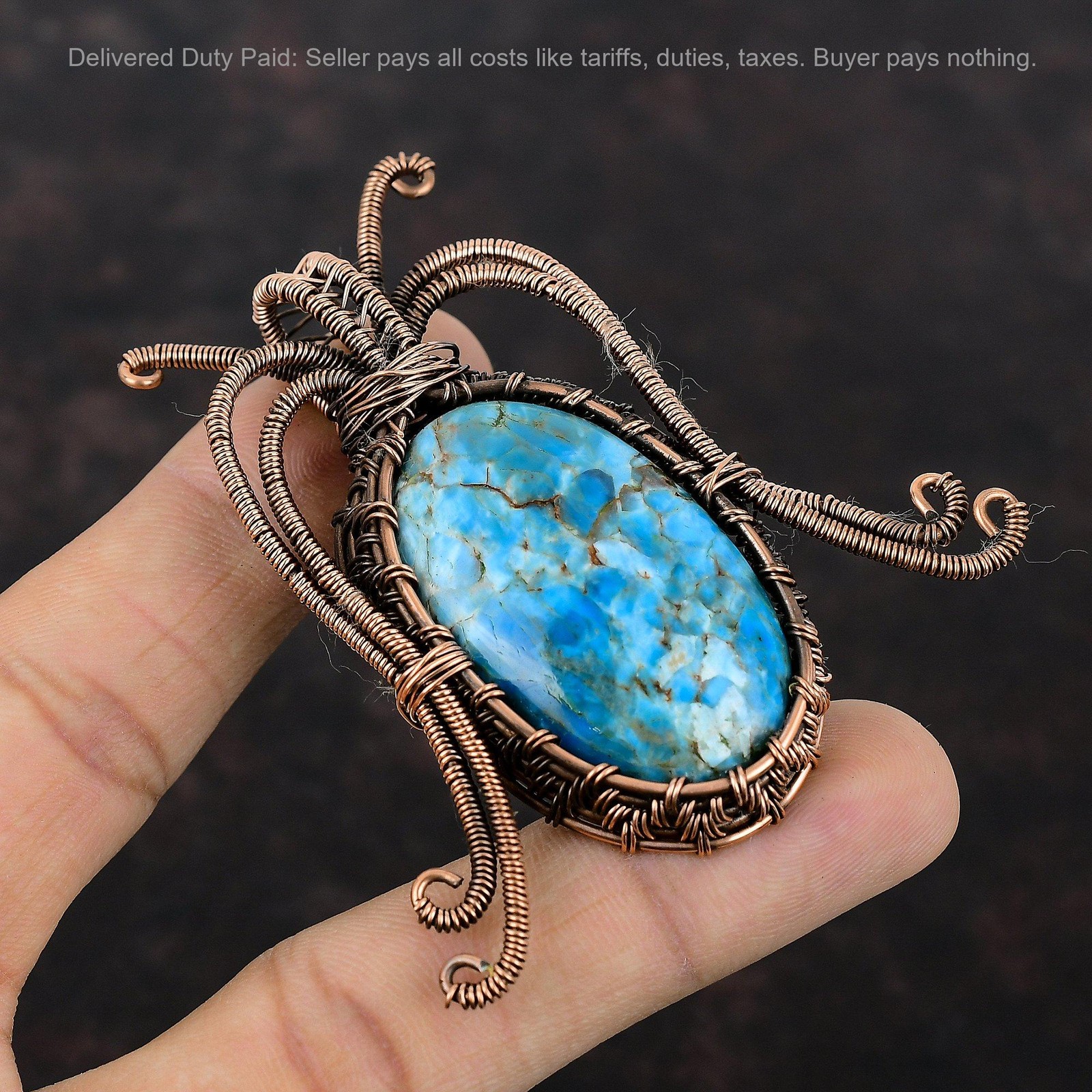 Copper Neon Apatite Gemstone Ethnic Birthday Wire Wrapped Sister Pendant Jewelry