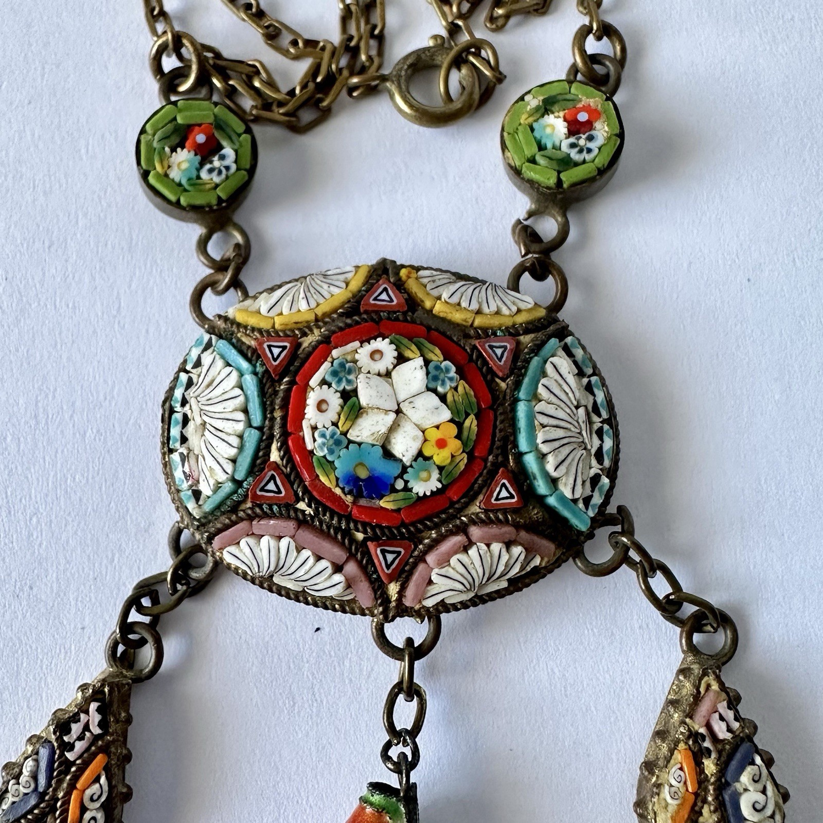 Vintage Micro Mosaic Koi Fish Pendant Necklace Made In Italy