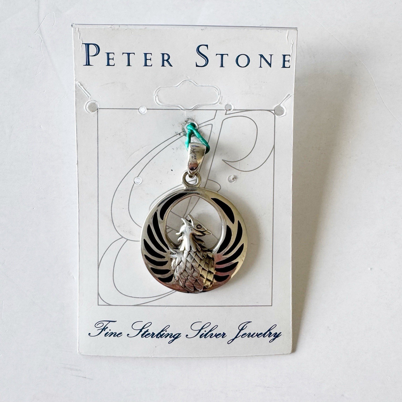 Peter Stone Malachite Inlay Phoenix Bird Charm Pendant Sterling Silver .925 New