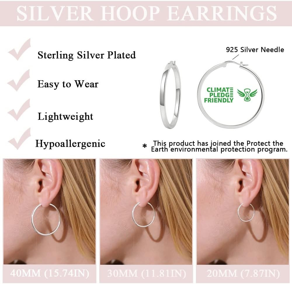 3 Pairs 925 Sterling Silver Hoop Earrings Lightweight Small Sterling Hoops Earri