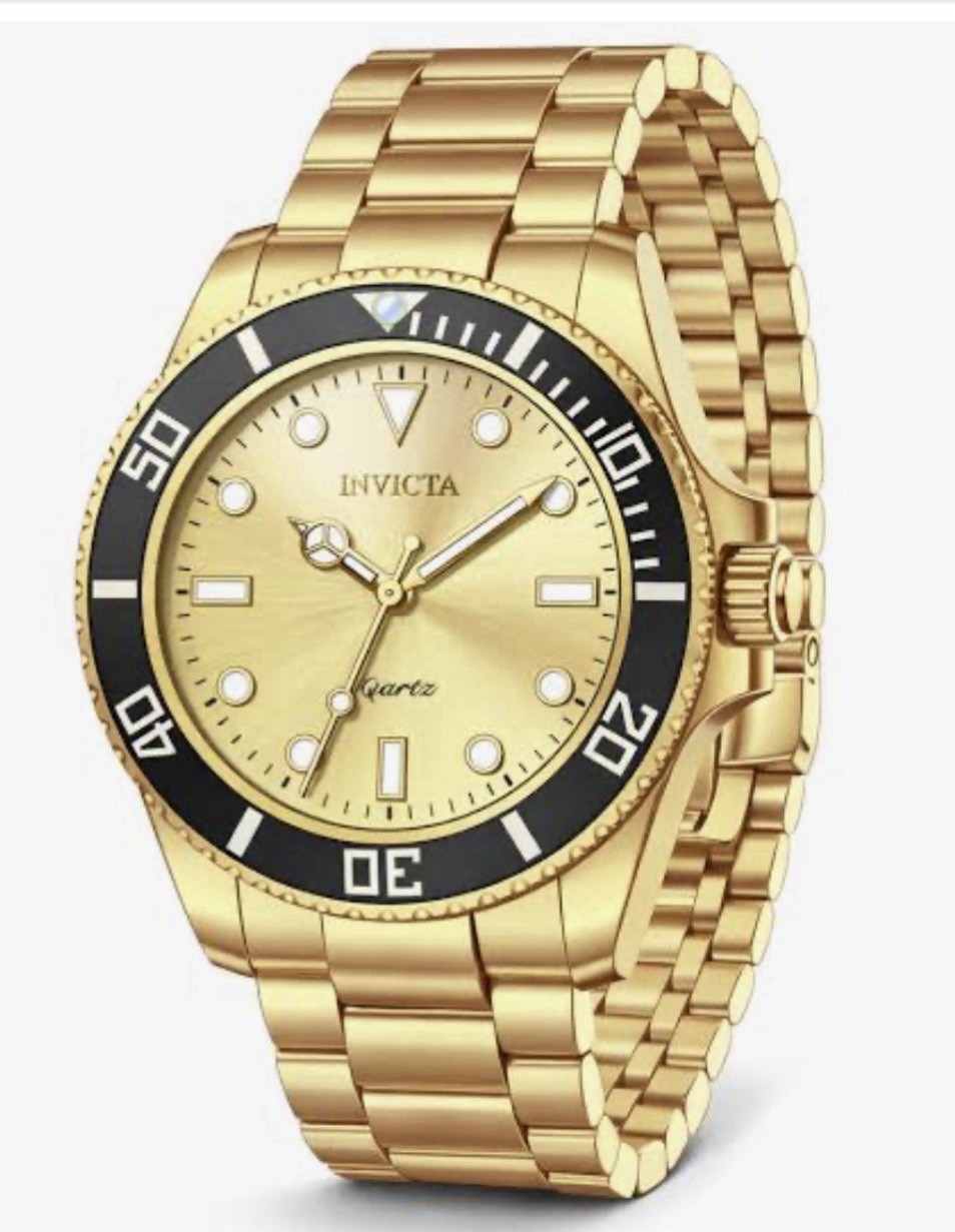 Invicta 42mm Vitreos Pro Diver Gold Tone Watch With Flame Fusion Crystal (69396)