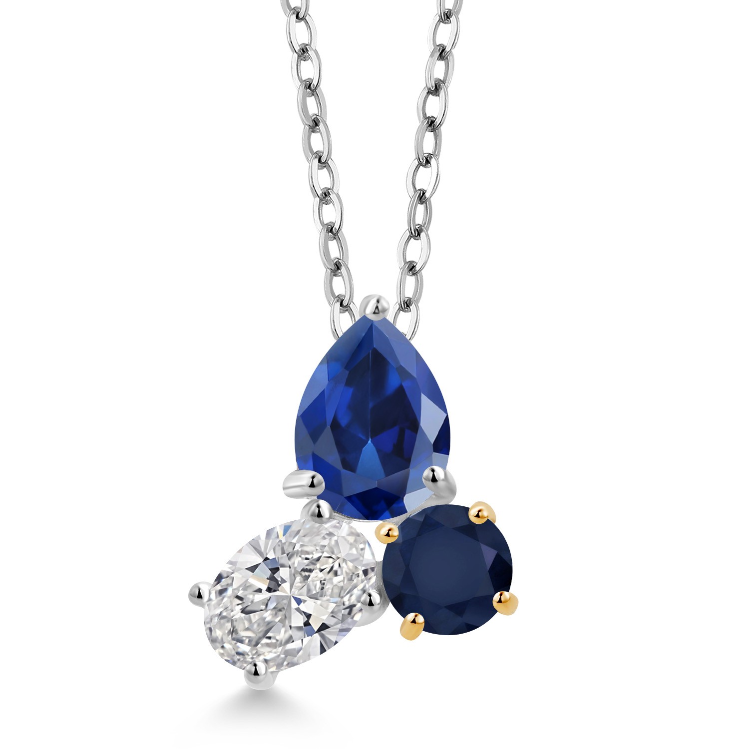 3.30 Ct Created Sapphire Lab Grown Diamond 925 Silver and 10K Yellow Gold