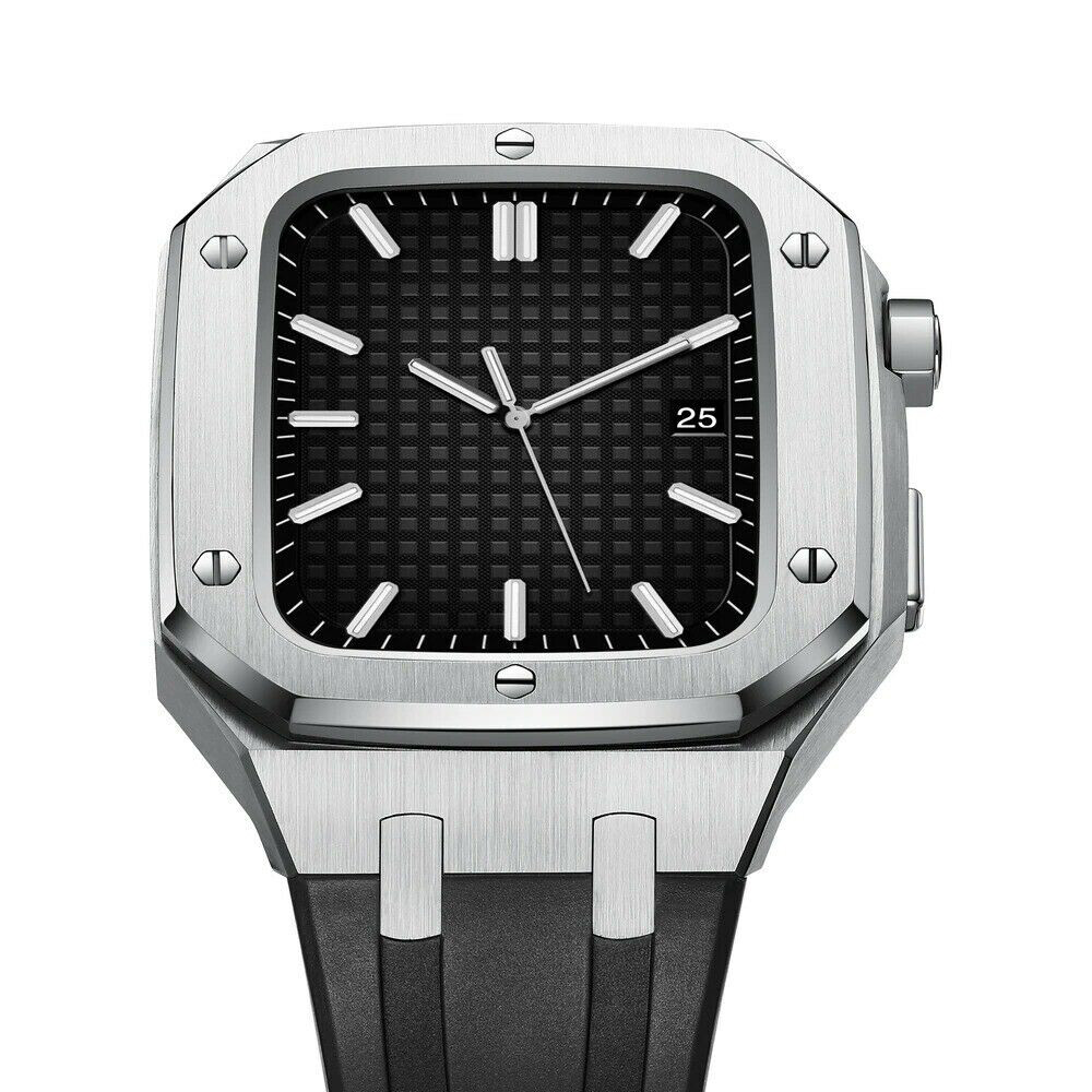 For Apple Watch 42/44/45mm Royal Oak Mod Kit Stainless Steel Case + Rubber Bands