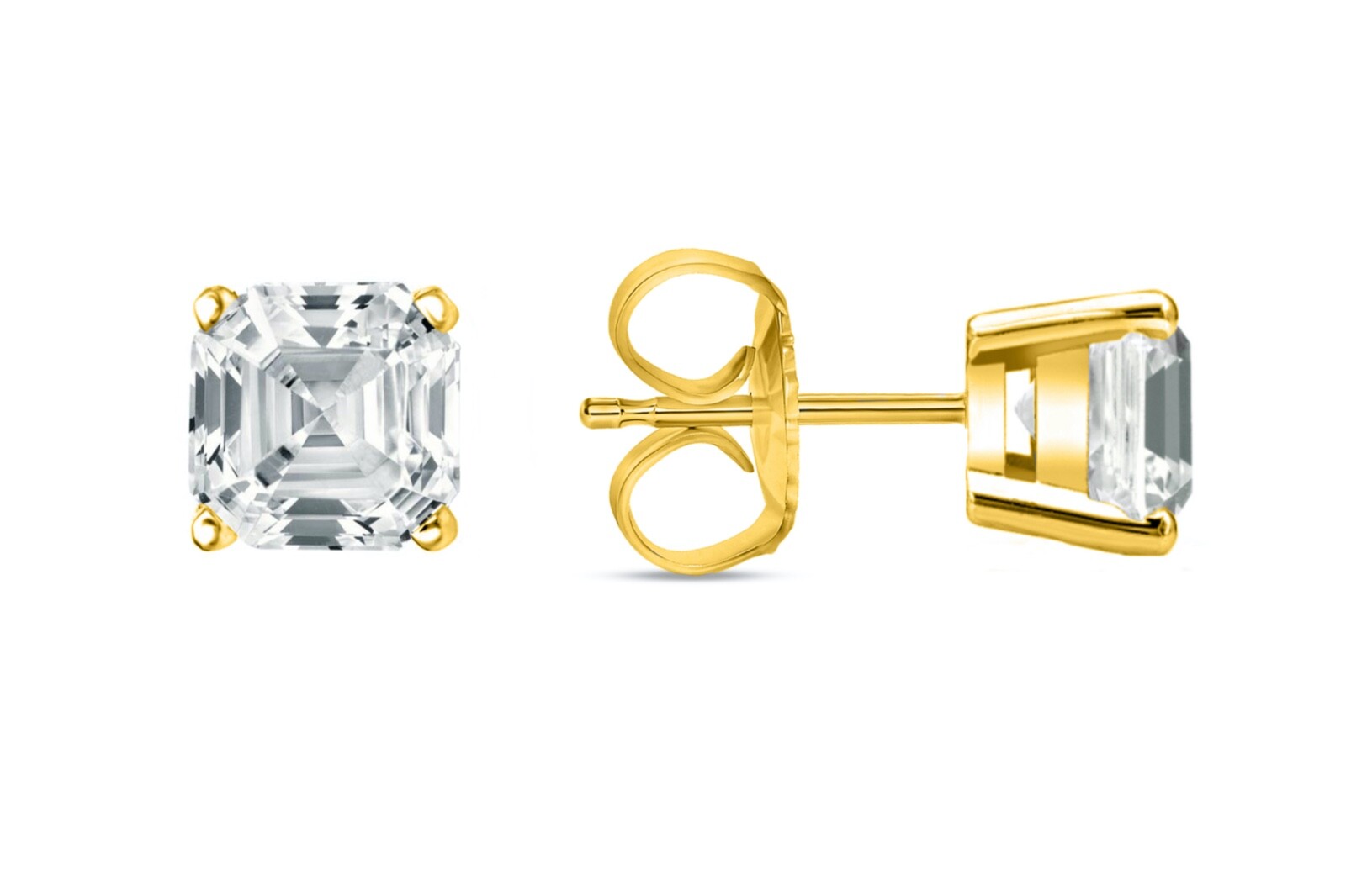 4 Ct Asscher Lab Created Grown Diamond Earrings Studs Solid 18K Yellow Gold Push