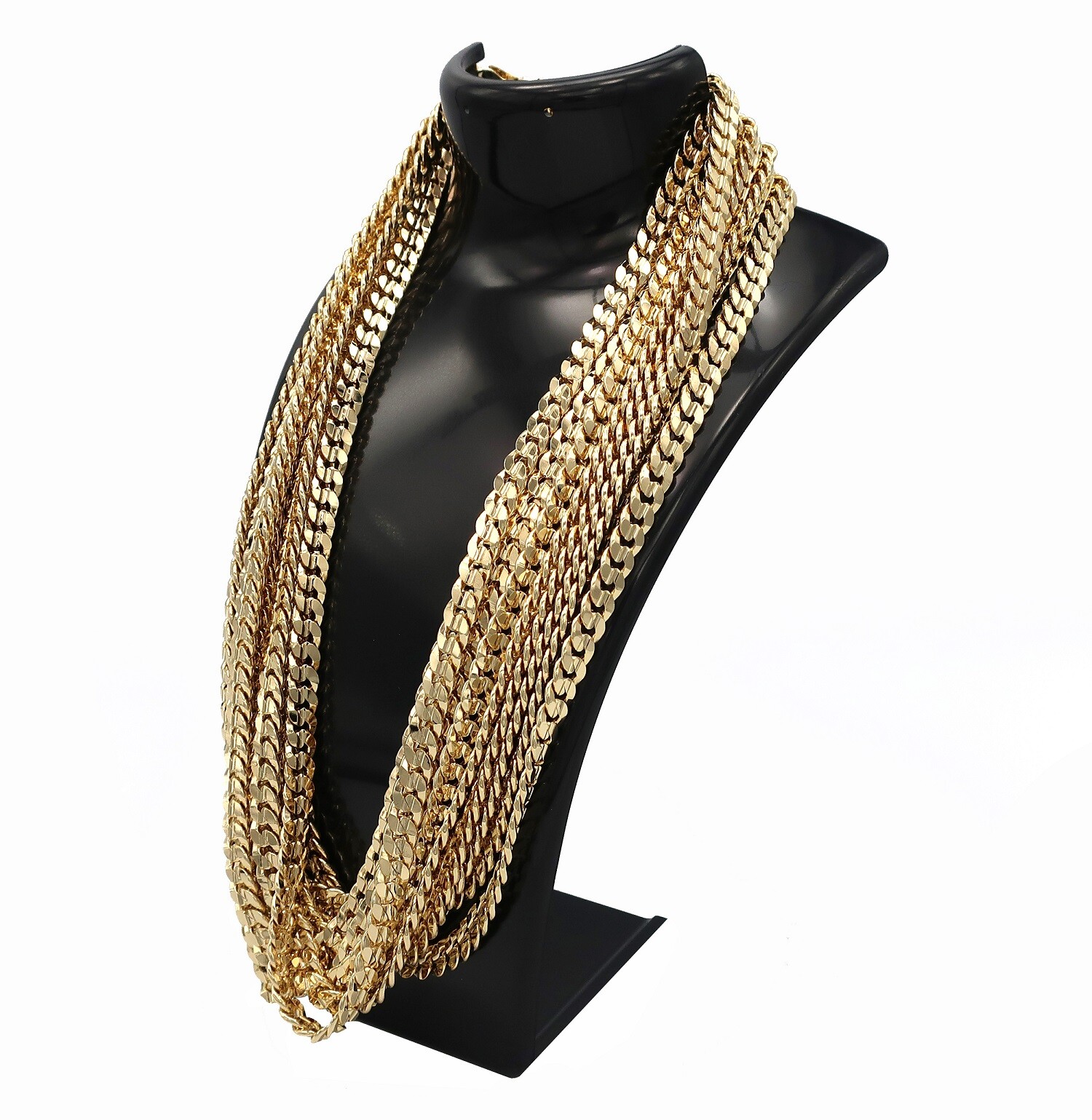 8mm 12 Piece Concave Cuban link Chain 8″ 20″ 24″ 30″ 14k Gold Plated Necklace