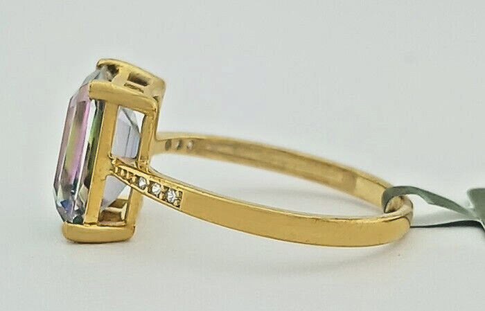 MYSTIC TOPAZ 3.85 Cts & WHITE SAPPHIRES RING 14k YELLOW GOLD PLATED