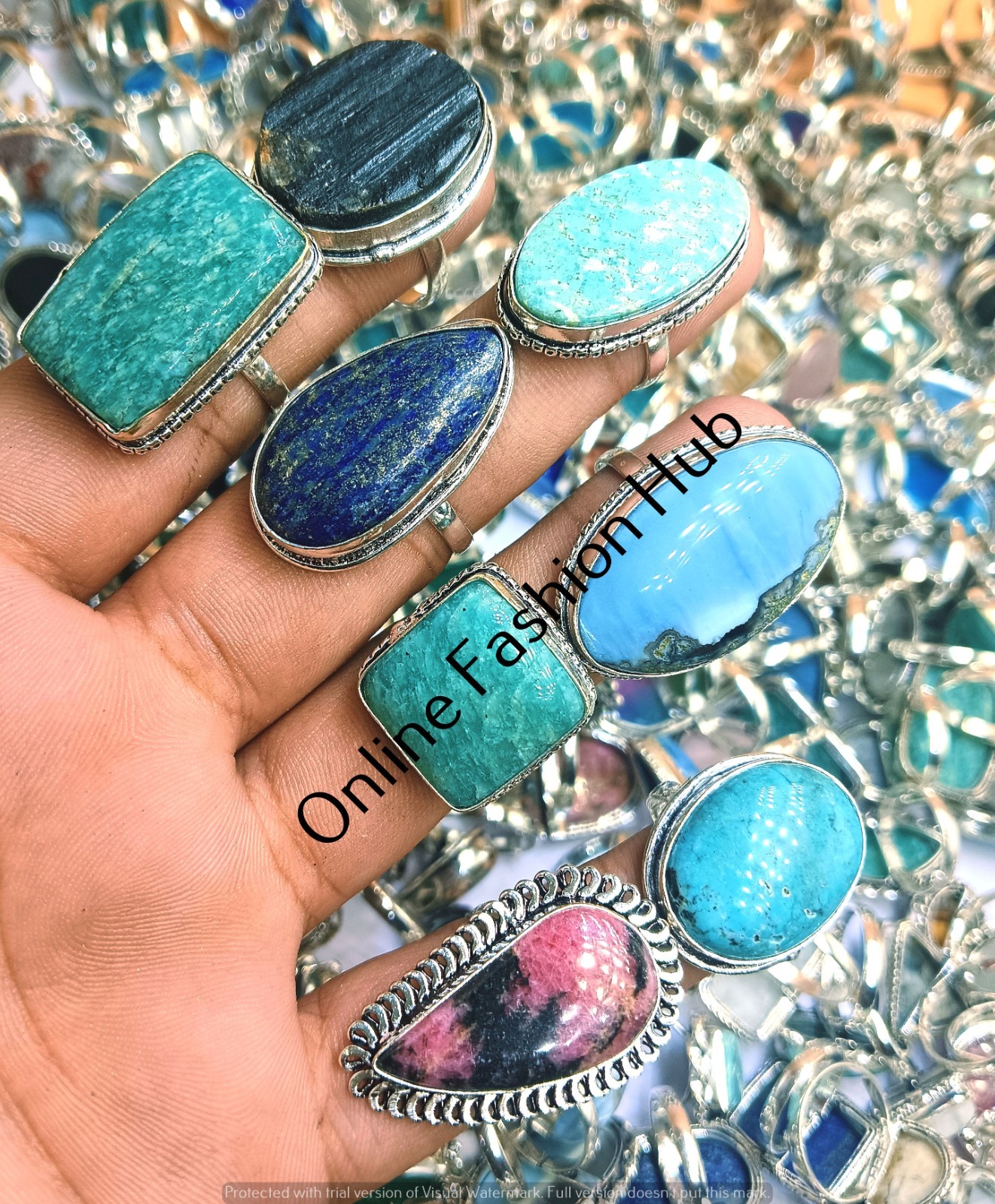 925 Sterling Silver Plated Lapis Lazuli & Mix Ring Lot Gemstone Jewelry