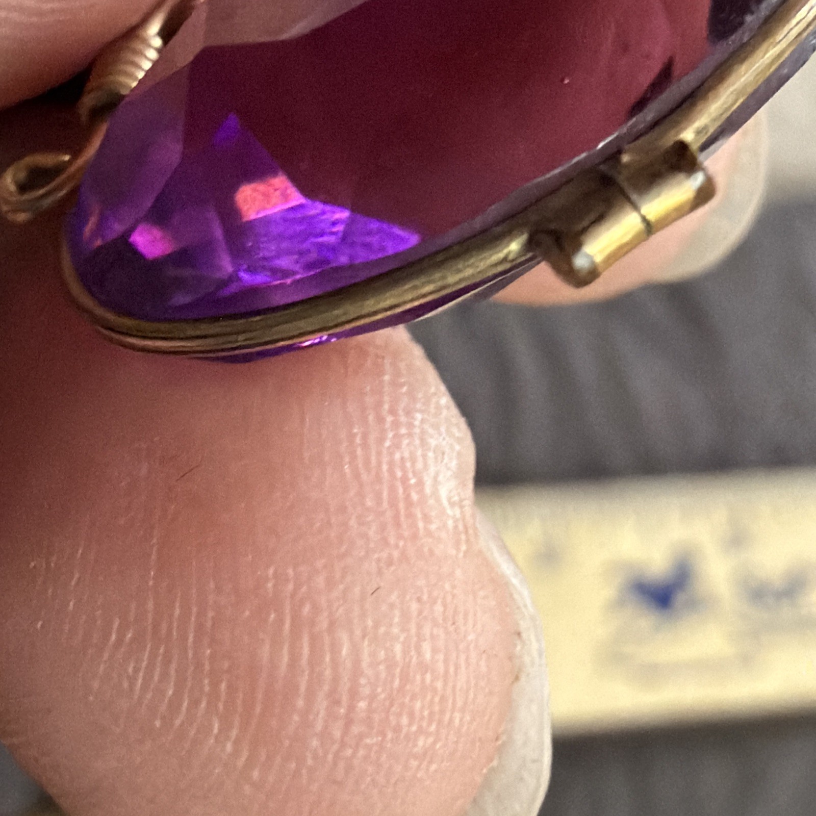 Victorian 23g Watch Chain 13” Gold Filled H.B. Co Gold Fill Purple Crystal Fob