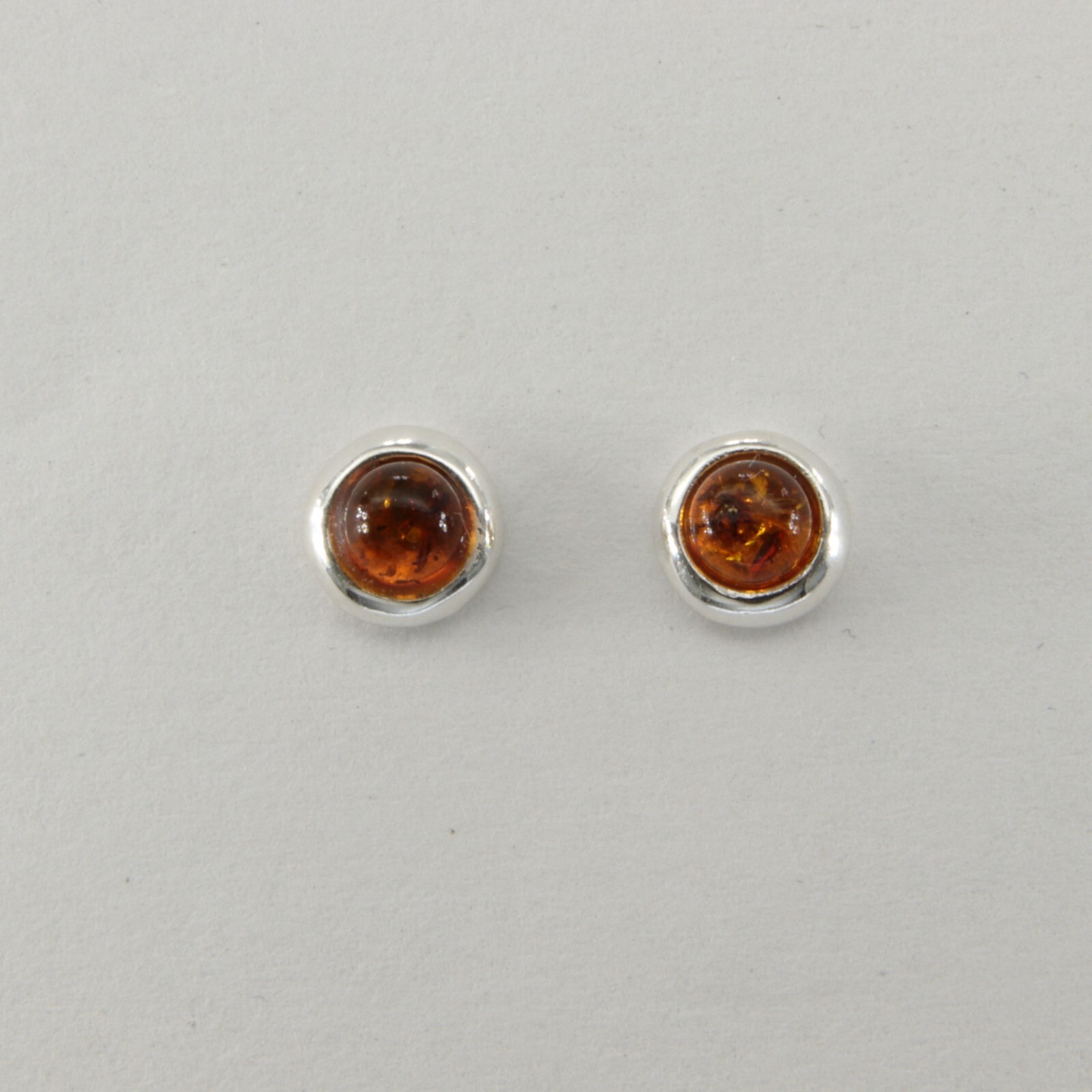 Cognac / Brown BALTIC AMBER Round Post Stud Earrings 925 STERLING SILVER #1002e