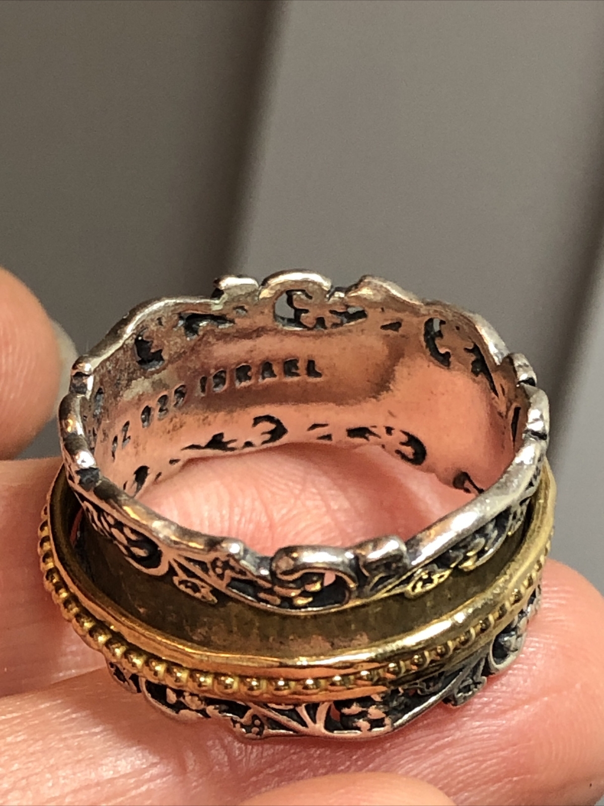 PZ Paz Creations 925 Sterling silver Yellow Spinner Ring 9.2g, 10.5s ISRAEL