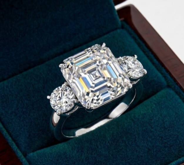 10.80 Ct Certified Asscher Cut White Natural Diamond Ring VVS1 White Gold Finish