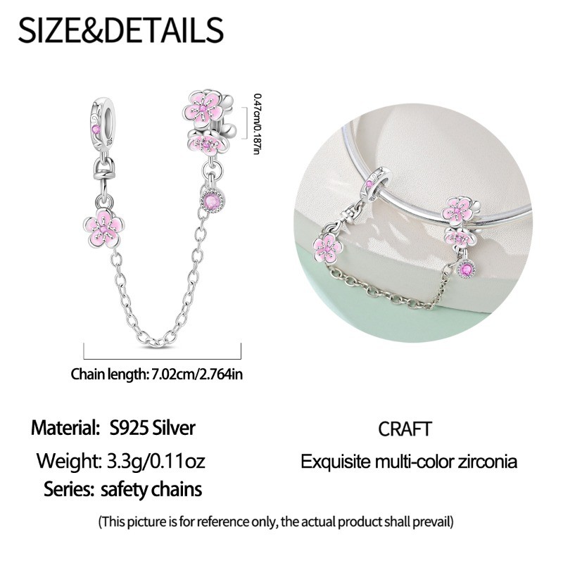 KUNSIR 925 Sterling Silver Safety Chain Charm Stopper Bead for Charm Bracelet