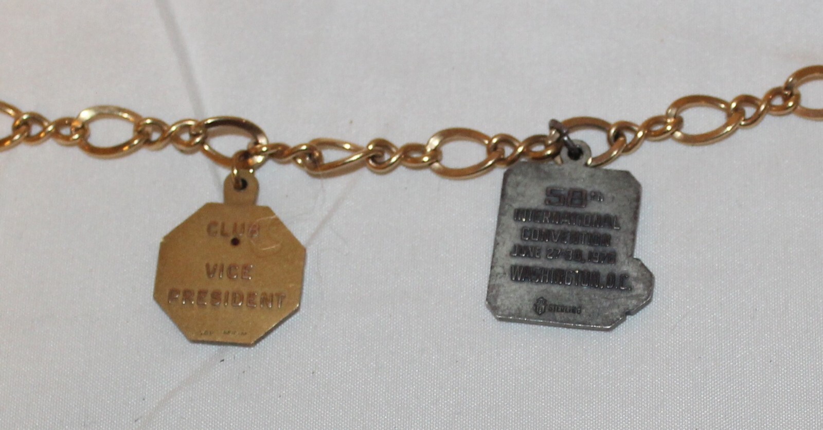 Vintage 1/5 10K GOLD FILL Optimist Wife & Sterling Club Charm Bracelet 2 charms
