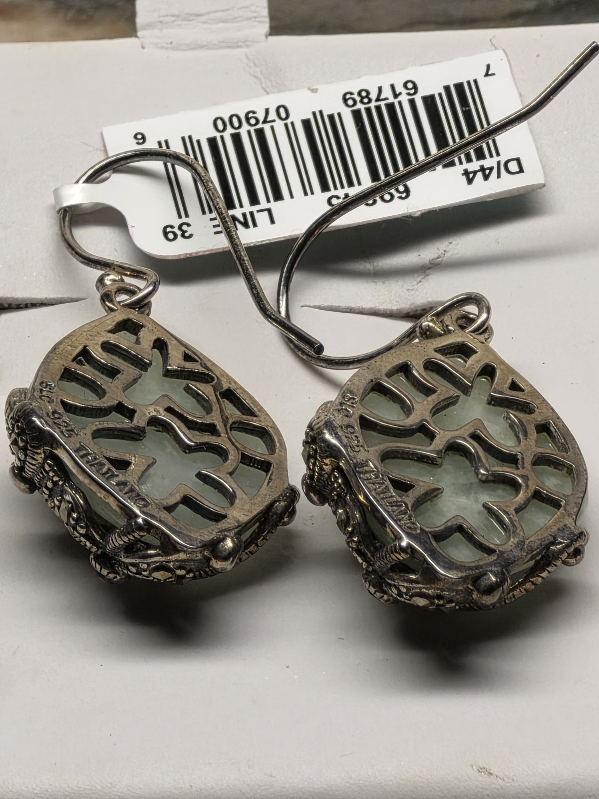 Vintage Sterling Silver Marcasite Jade Necklace & Earrings Set Butterfly Design