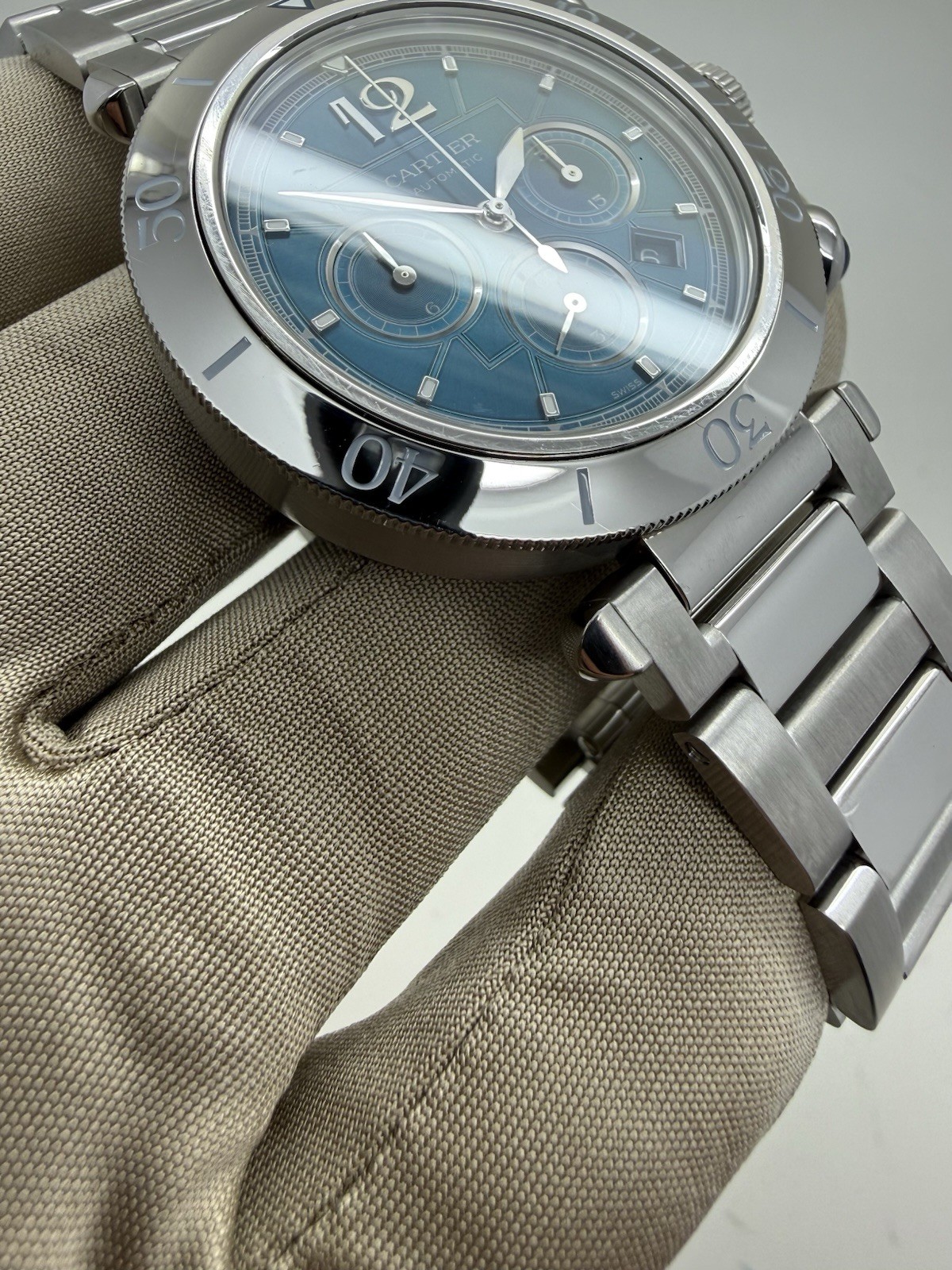 2024 Cartier Pasha Chronograph Blue Dial Auto Steel 41mm Watch WSPA0039 w/ Box