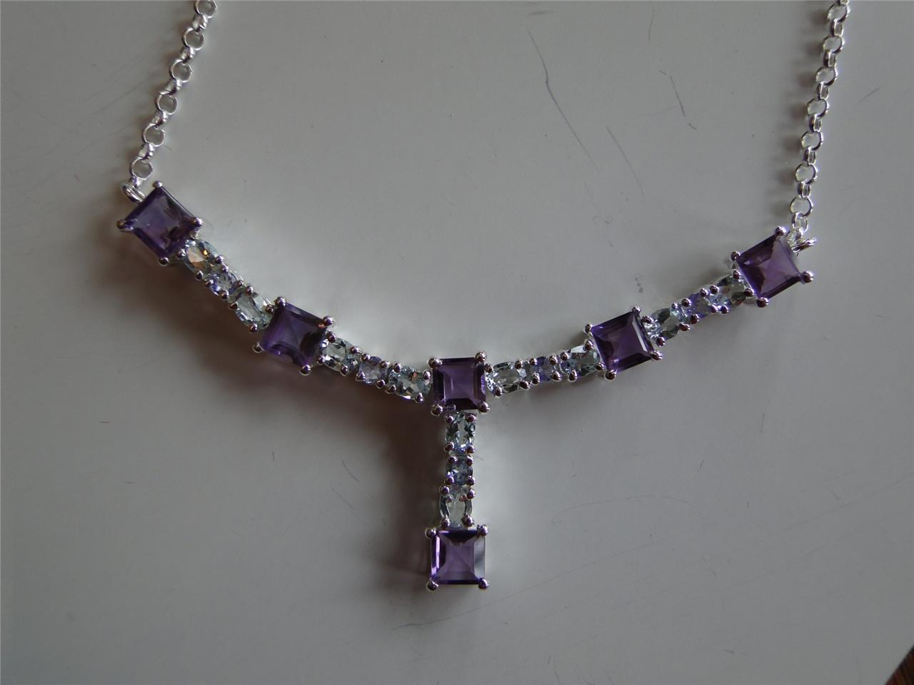 NIB NECKLACE WITH 5.85CTW TANZANITES, AMETHYSTS & TOPAZ
