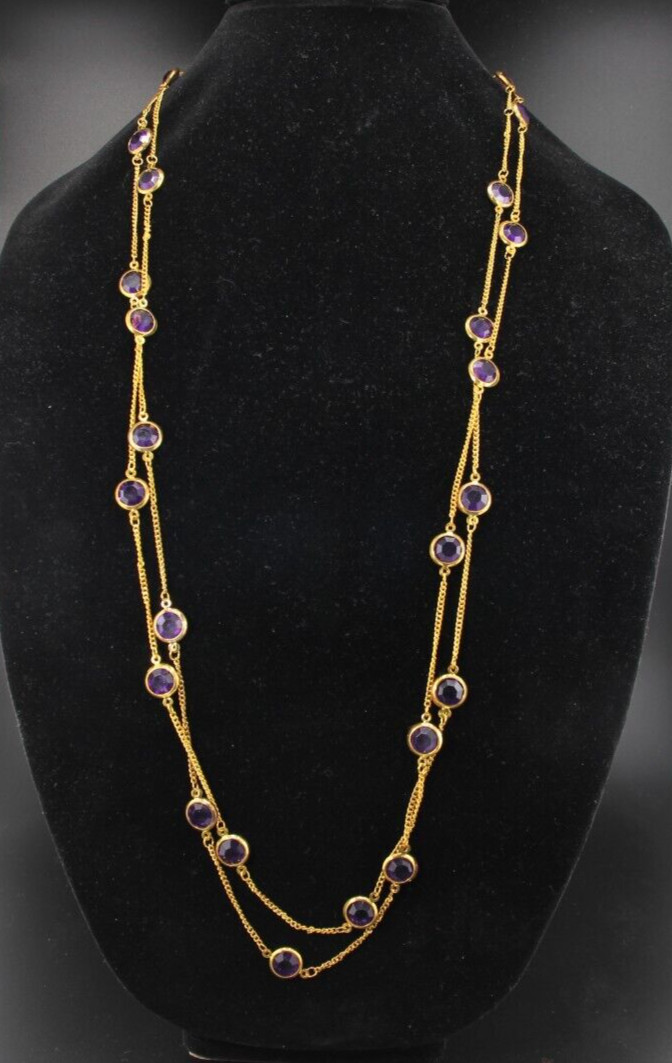 Bezel Set Necklace Purple Tone, Extra long Flapper, 72 inch Open Back