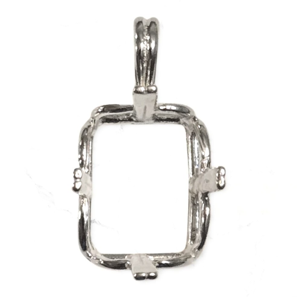 Emerald Cut 4 Prong Crown Regalle Pendant Setting Sterling Silver, Pre-Notched