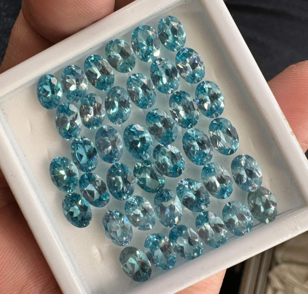 Natural Blue Zircon Oval Gemstone Faceted Cut 5x7mm For Jewelry Making 39.62 Ct.