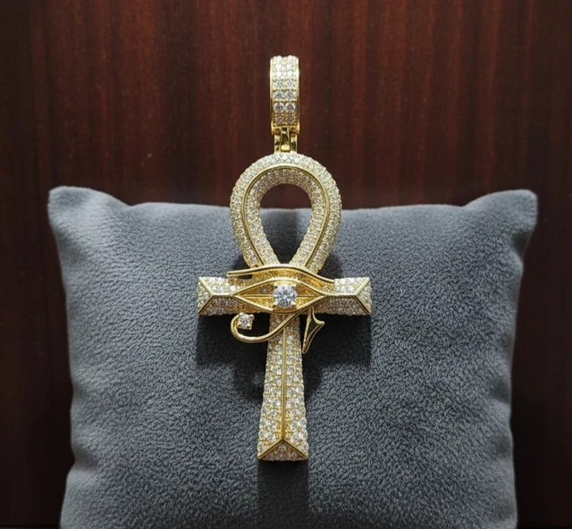 3.95Ct Round Cut VVS1 Real Moissanite Cross Charm Pendant 14K Yellow Gold Plated