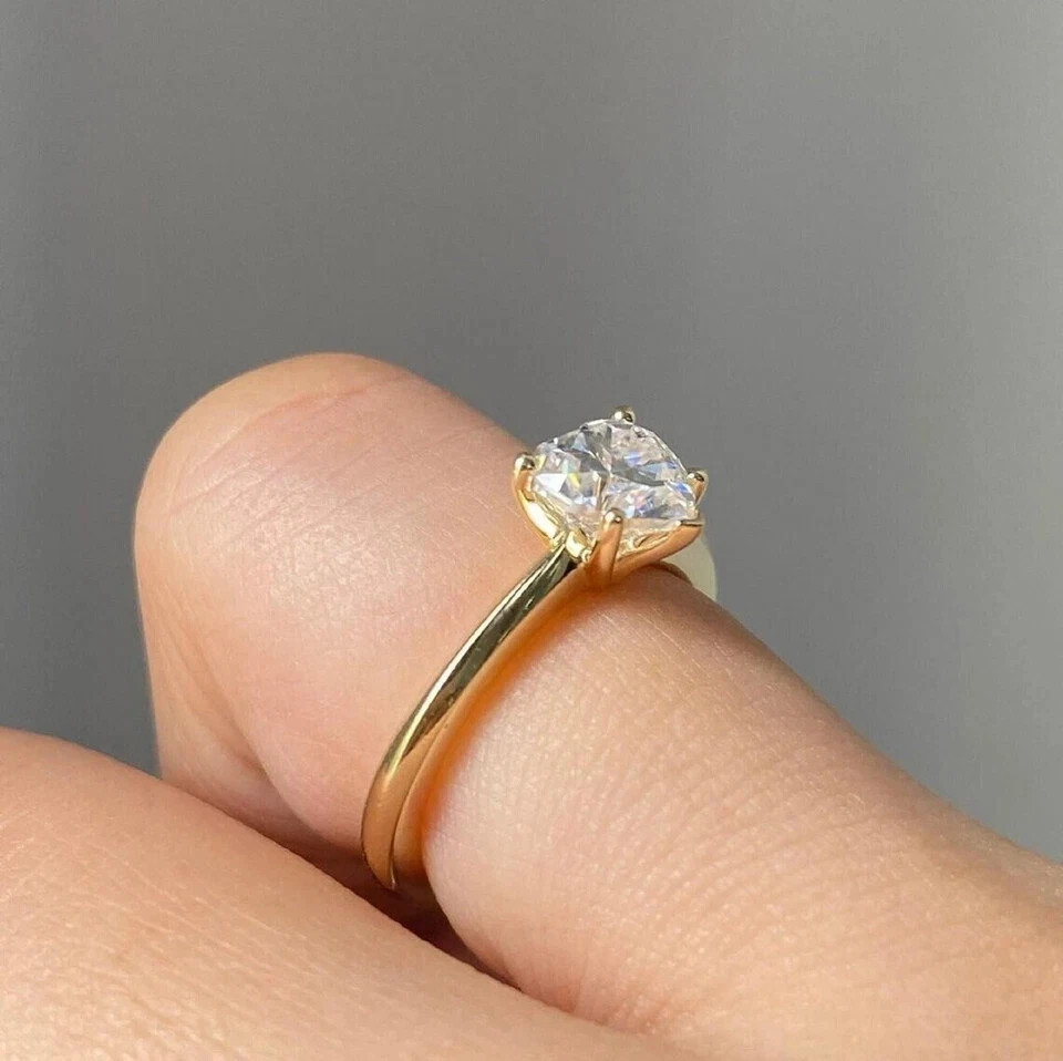 1.60 Ct Heart Cut White Moissanite Solitaire Wedding Ring 14K Yellow Gold FN