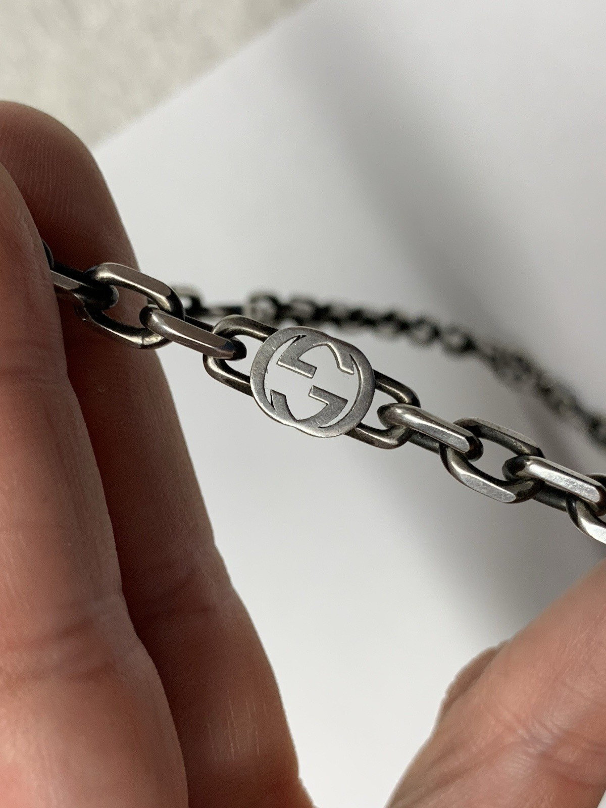 Gucci Sterling Silver 925 GG Interlocking G Link Chain Necklace (23″)