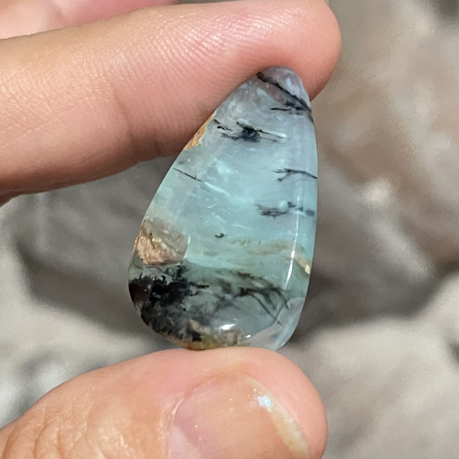 22ct 30.5x19x5.6mm Fine Picture Like Blue Peruvian Opal Smooth Cabochon Gem