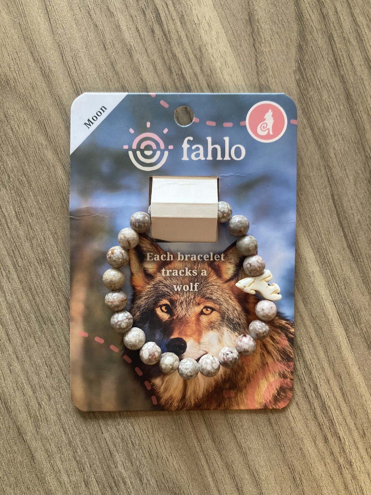 Fahlo Wolf Tracking bracelet, Moon Stone Beads Endangered Species Jewelry NWT