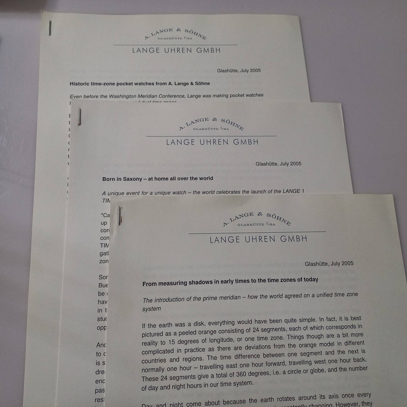 Rare 2005 A. Lange & Söhne Lange 1 Time Zone Press Kit & Technical Drawings