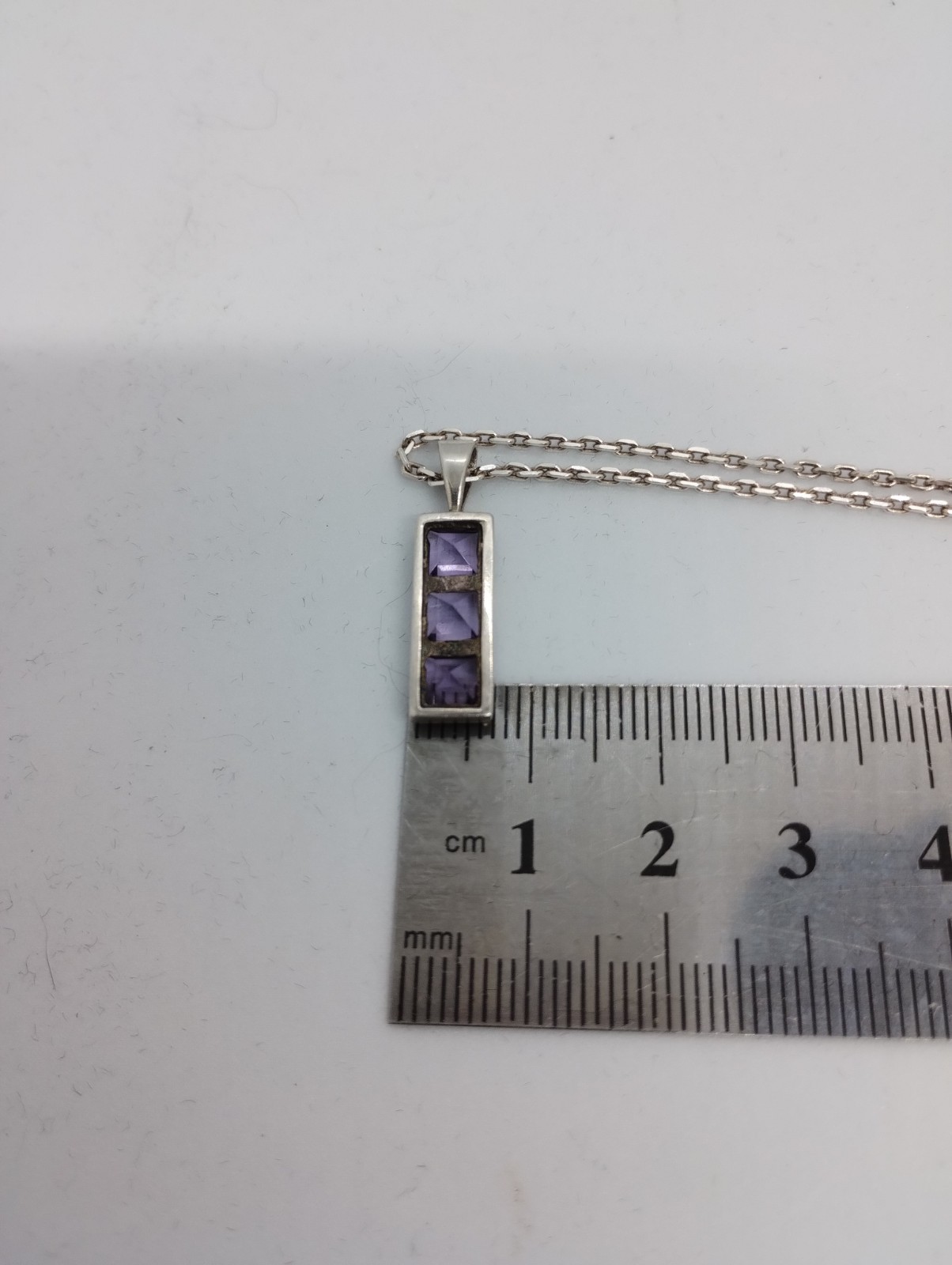 925 Sterling Silver Amethyst Style Pendant On Oval Link Chain Necklace 46cm 4.6g