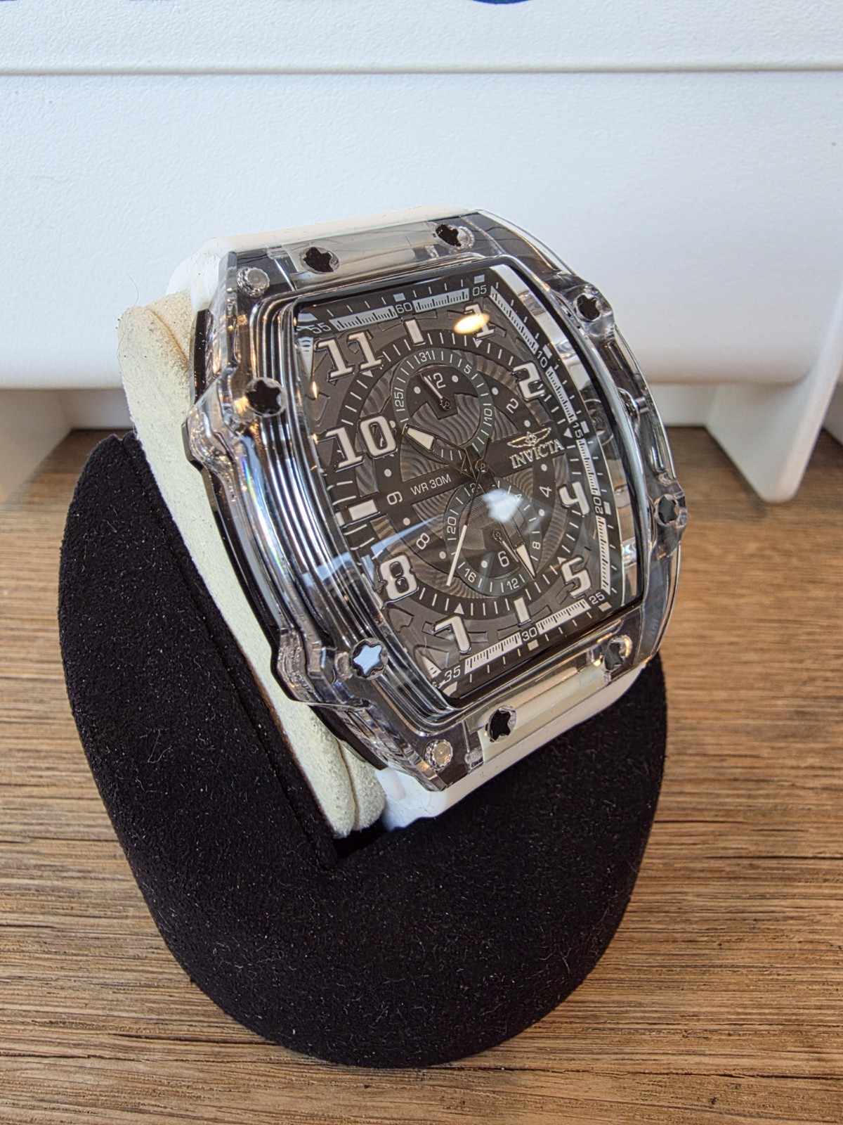 Invicta Racing Quartz Black Dial White Silicone Men’s Sport Wristwatch 48.5mm
