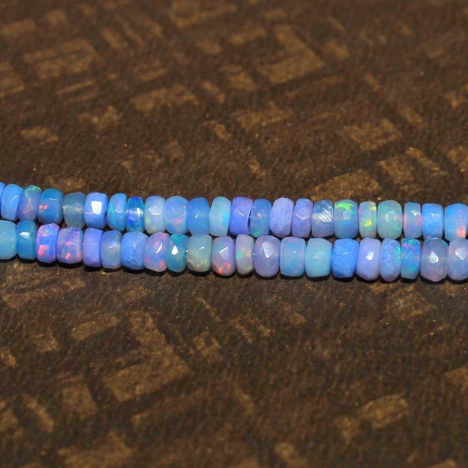 4-6mm Natural Blue Ethiopian Fire Opal Faceted Roundell Gemstone Beads 4 Inch